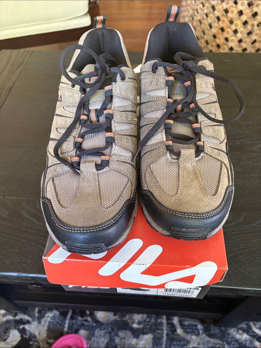 Fila Men's Athletic Hiking Sneakers - Gray and Black with Orange Accents